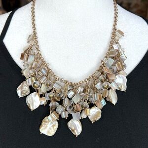 Elegant Gold Toned Mother of Pearl Statement Necklace